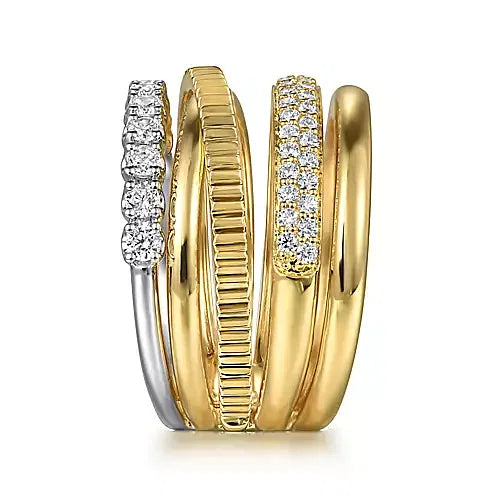 14K White and Yellow Gold Diamond Easy Stackable Ladies Ring