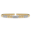 14K White and Yellow Gold Diamond Pave Three Station Bar Bujukan Beads Split Bangle Bracelet