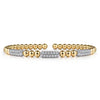 14K White and Yellow Gold Diamond Pave Three Station Bar Bujukan Beads Split Bangle Bracelet