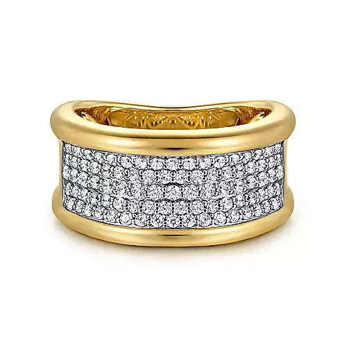 14K White&Yellow Gold Diamond Wide Band Ring