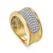 14K White&Yellow Gold Diamond Wide Band Ring