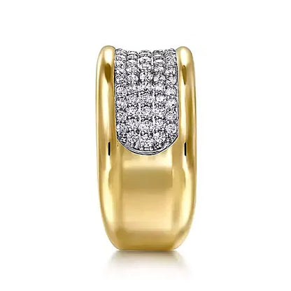 14K White&Yellow Gold Diamond Wide Band Ring