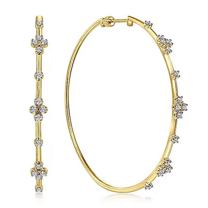 Elegant Modern Design Diamond Hoop Earrings in 14K Yellow Gold | Gemma's Jewelers