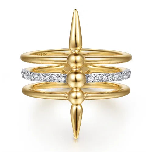 Gabriel & Co. Bujukan and Diamond Spike Ring in 14K Yellow Gold