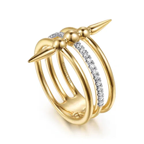 Gabriel & Co. Bujukan and Diamond Spike Ring in 14K Yellow Gold
