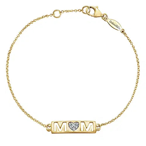 14K Yellow Gold Chain Bracelet with Diamond Pave MOM Nameplate