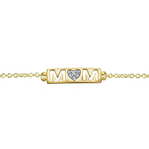 14K Yellow Gold Chain Bracelet with Diamond Pave MOM Nameplate