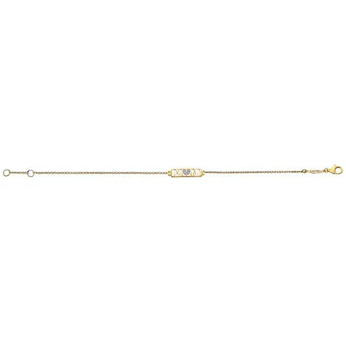 14K Yellow Gold Chain Bracelet with Diamond Pave MOM Nameplate