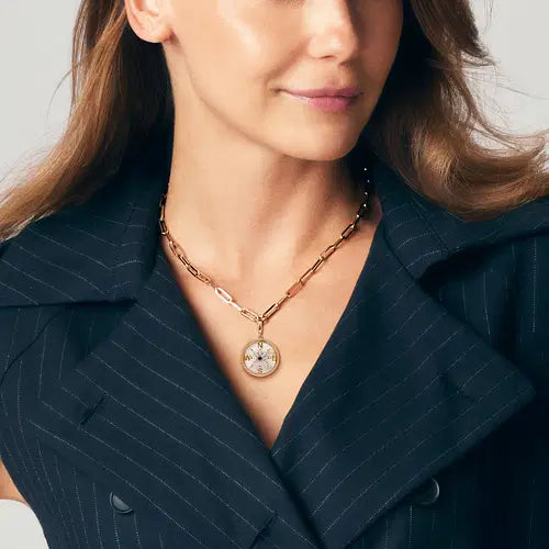 Perfect Mothers Day Gift 14K Yellow Gold Diamond & Blue Sapphire Compass Medallion Pendant