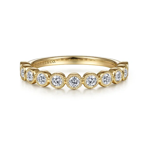 Chic and Elegant Milgrain Edge Diamond Stackable Ring in 14K Yellow Gold | Gemma's Jewelers
