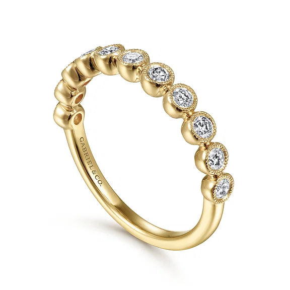 Chic and Elegant Milgrain Edge Diamond Stackable Ring in 14K Yellow Gold | Gemma's Jewelers