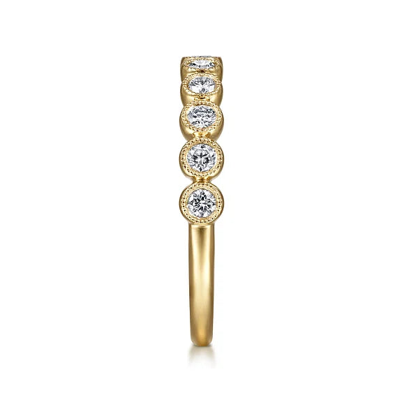 Chic and Elegant Milgrain Edge Diamond Stackable Ring in 14K Yellow Gold | Gemma's Jewelers