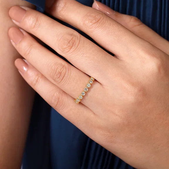 Chic and Elegant Milgrain Edge Diamond Stackable Ring in 14K Yellow Gold | Gemma's Jewelers