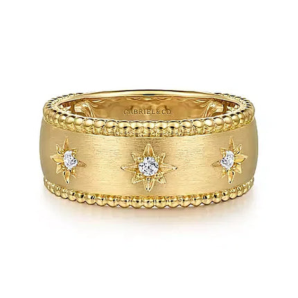 14K Yellow Gold Diamond Wide Bujukan Band Ladies Ring