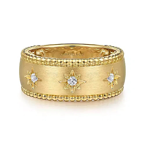 14K Yellow Gold Diamond Wide Bujukan Band Ladies Ring