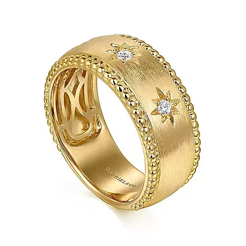 14K Yellow Gold Diamond Wide Bujukan Band Ladies Ring