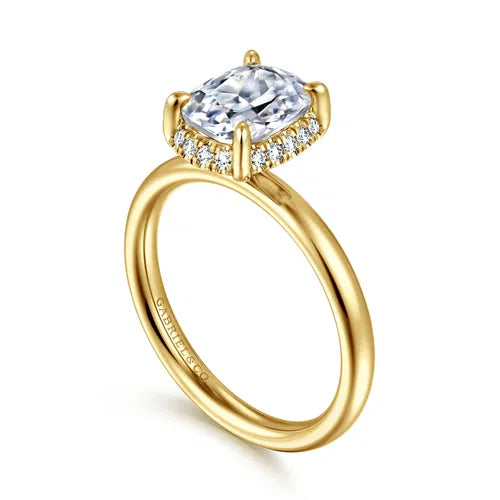 Scintillating Elongated Cushion Hidden Halo Diamond Engagement Ring in 14K Yellow Gold