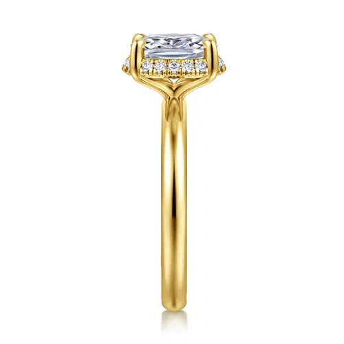 Scintillating Elongated Cushion Hidden Halo Diamond Engagement Ring in 14K Yellow Gold