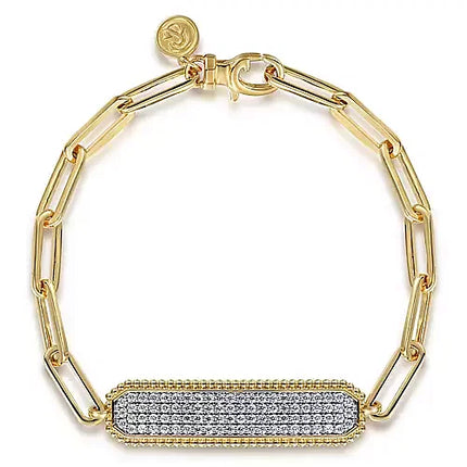 Scintillating Paperclip Chain  Pave Set Diamond ID Bracelet in 14K Yellow Gold | Gemma's Jewelers