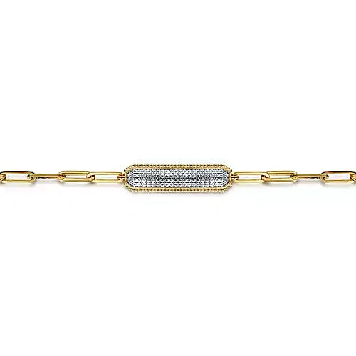 Scintillating Paperclip Chain  Pave Set Diamond ID Bracelet in 14K Yellow Gold | Gemma's Jewelers