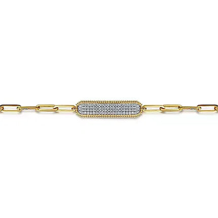 Scintillating Paperclip Chain  Pave Set Diamond ID Bracelet in 14K Yellow Gold | Gemma's Jewelers