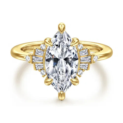14K Yellow Gold Marquise Shape Diamond Engagement Ring