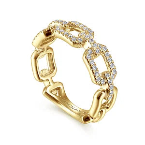 Gorgeous Pave Set Diamond Paper Clip Stackable Ring Band in 14K Yellow Gold