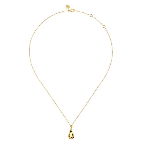 14K Yellow Plain Gold Bujukan and Teardrop Texture Pendant Necklace