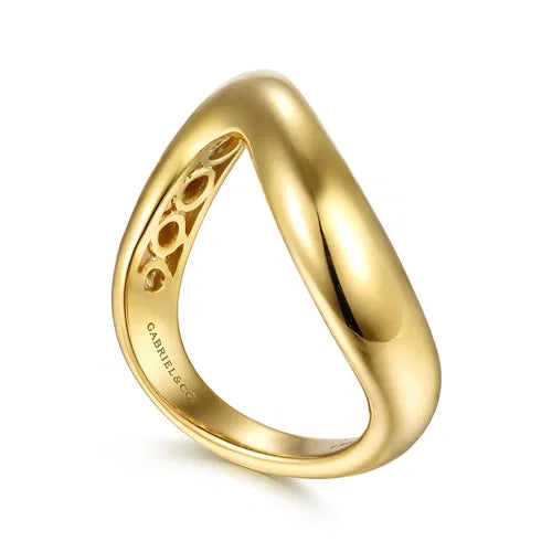 14K Yellow Plain Gold Wave Stackable Ring