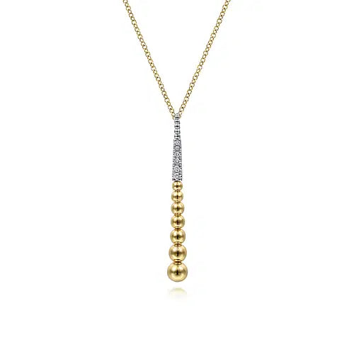 14K Yellow-White Gold Bujukan Bead Y Necklace with Diamond Pave Accent