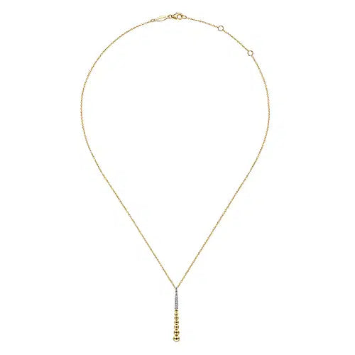 14K Yellow-White Gold Bujukan Bead Y Necklace with Diamond Pave Accent
