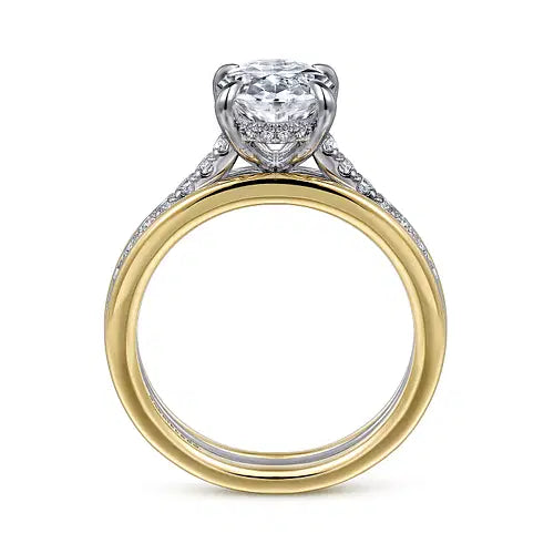 14K Yellow-White Gold Wide Band Oval Diamond Engagement Ring