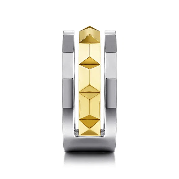 14K Yellow-White Gold Wide Faceted Ring in High Polished Finish