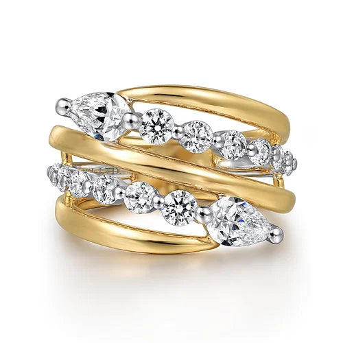 18K White and Yellow Gold Diamond Bypass Ladies Ring