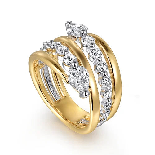 18K White and Yellow Gold Diamond Bypass Ladies Ring