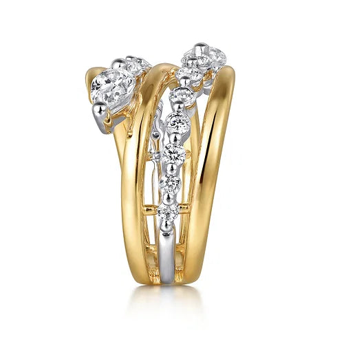 18K White and Yellow Gold Diamond Bypass Ladies Ring