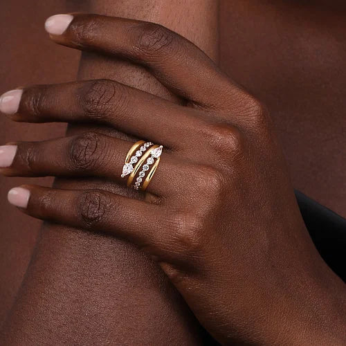 18K White and Yellow Gold Diamond Bypass Ladies Ring