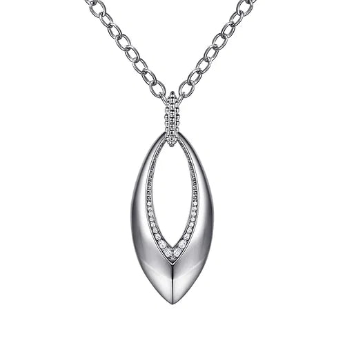 Sterling Silver Bujukan and White Sapphire Marquise Pendant Necklace