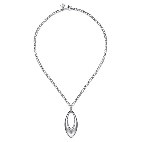 Sterling Silver Bujukan and White Sapphire Marquise Pendant Necklace