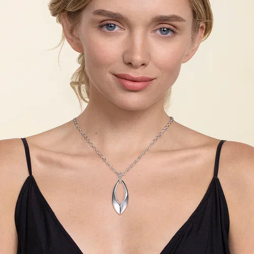 Sterling Silver Bujukan and White Sapphire Marquise Pendant Necklace