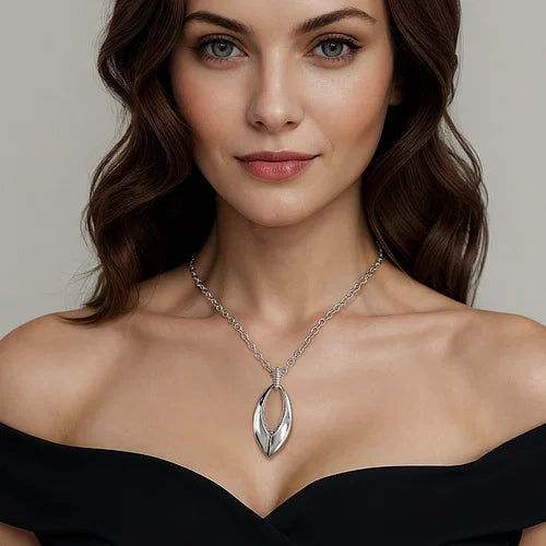 Sterling Silver Bujukan and White Sapphire Marquise Pendant Necklace