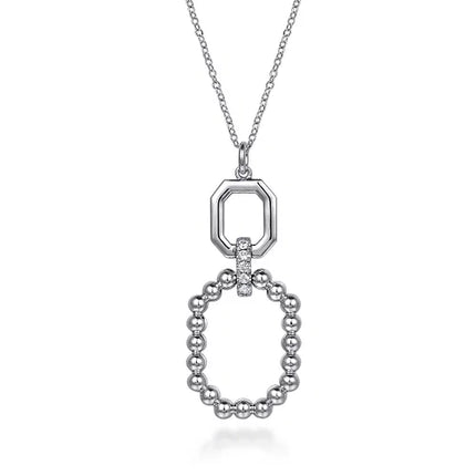 Sterling Silver Octagon White Sapphire Bujukan Drop Pendant Necklace