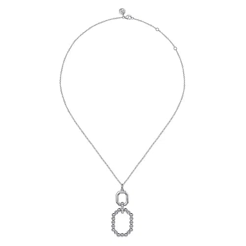 Sterling Silver Octagon White Sapphire Bujukan Drop Pendant Necklace