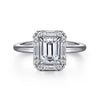 Art Deco 14K White Gold Halo Emerald Cut Diamond Engagement Ring