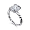 Art Deco 14K White Gold Halo Emerald Cut Diamond Engagement Ring