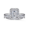 Art Deco 14K White Gold Halo Emerald Cut Diamond Engagement Ring