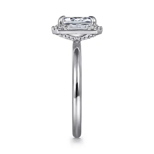 Art Deco 14K White Gold Halo Emerald Cut Diamond Engagement Ring