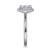 Art Deco 14K White Gold Halo Emerald Cut Diamond Engagement Ring