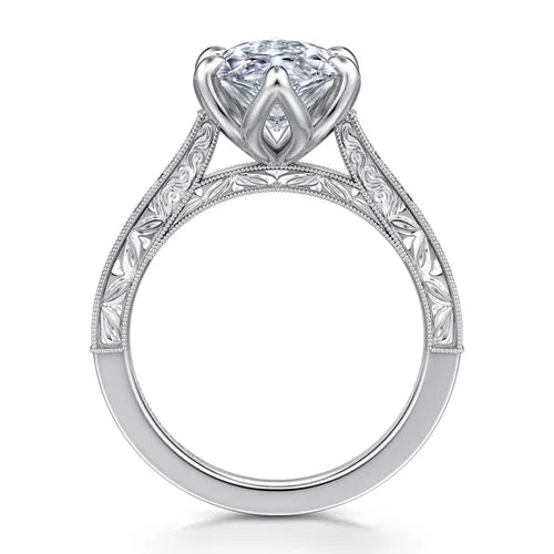 Vintage Inspired 14K White Gold Marquise Shape Solitaire Diamond Engagement Ring