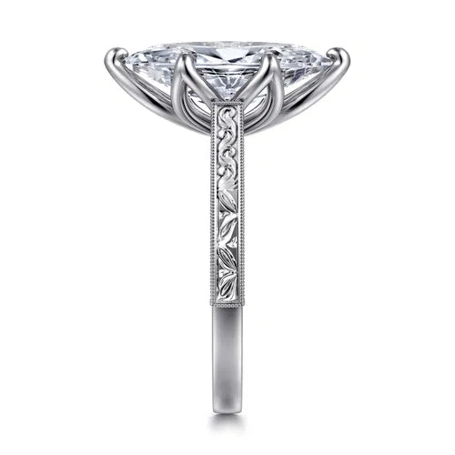 Vintage Inspired 14K White Gold Marquise Shape Solitaire Diamond Engagement Ring
